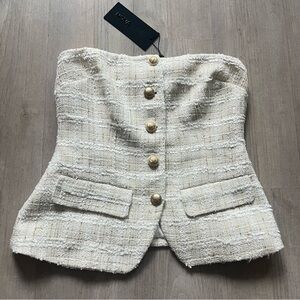 Fashion Nova Cream Tweed Strapless Top